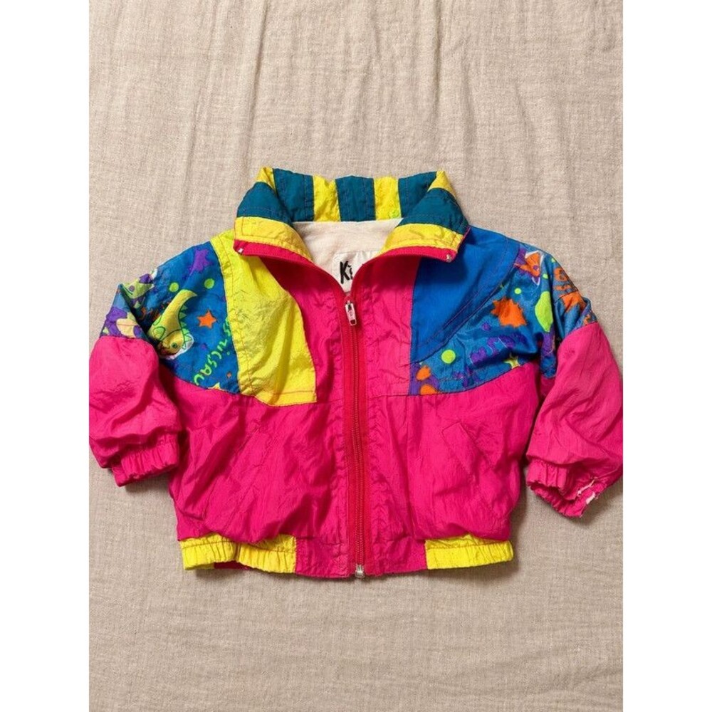 Vintage 90s Kid Fusion Neon Windbreaker Jacket 12M Fish Colorblock Retro